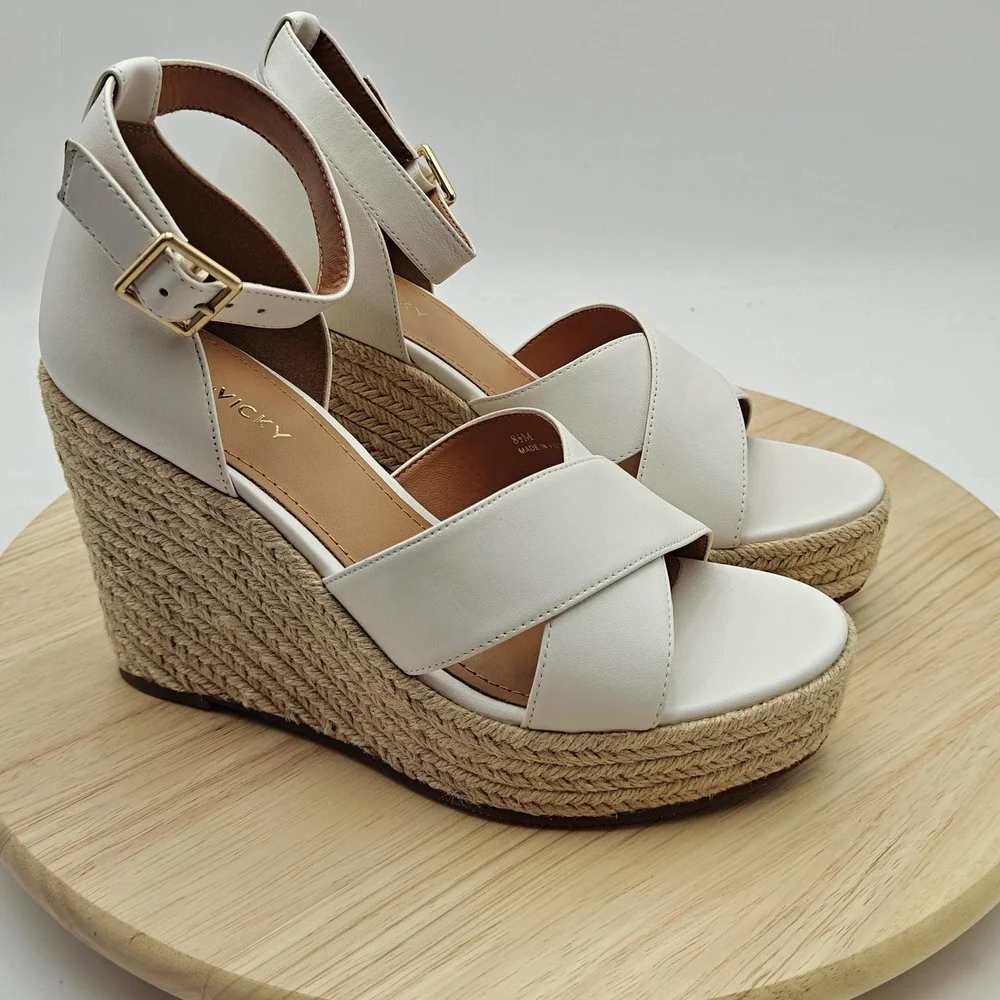 Lisa Vicky Shoes Womens Size 8.5‎ White Espadrille Sandals Wedge Platform New